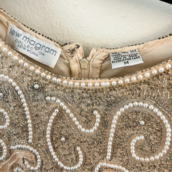 Vintage Lew Magram Peach Silk Beaded Cocktail Dress Medium - Picture 3 of 11